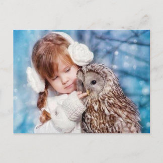 Postal uil en meisje