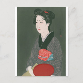 Postal Ukiyoe [Goyo] Mujer con bandeja