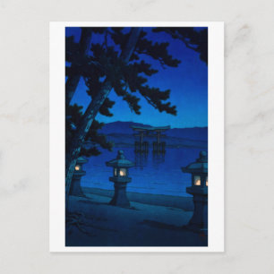 Postal ukiyoe [hasui] A02 Noche de luna en Miyajima