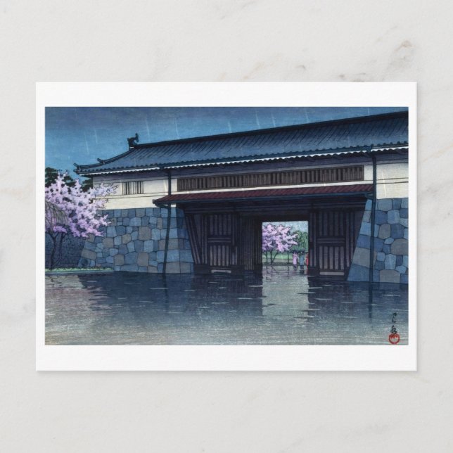 Postal ukiyoe [hasui] A04 Lluvia de primavera en Sakurada (Anverso)