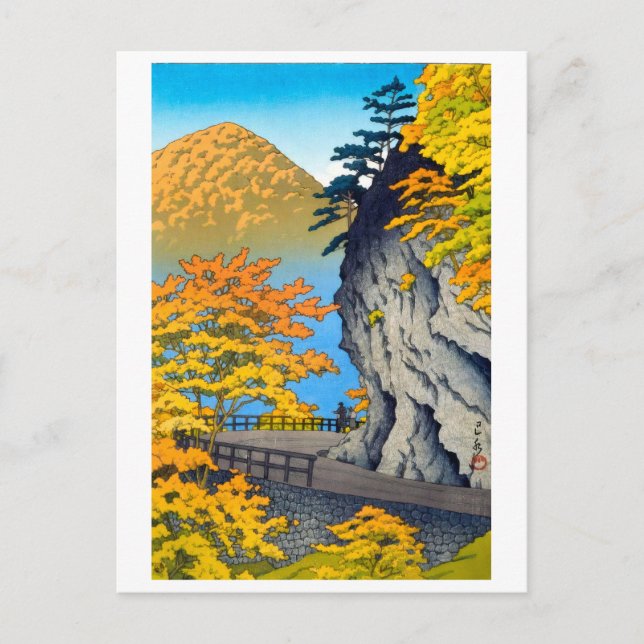 Postal ukiyoe [hasui] A19 Roca del Mono en Shiobara (Anverso)