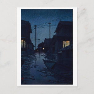 Postal ukiyoe [hasui] A21 Lluvia nocturna en Kawarago