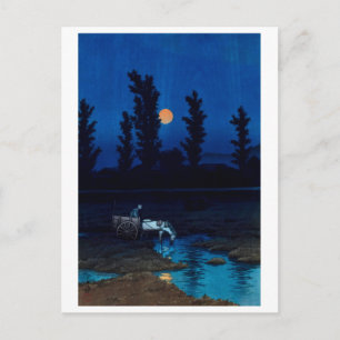 Postal ukiyoe [hasui] A26 Luna de la tarde en Nakajima, S