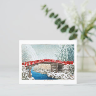 Postal ukiyoe - hasui - m12 - Nieve en el puente Shinkyo,