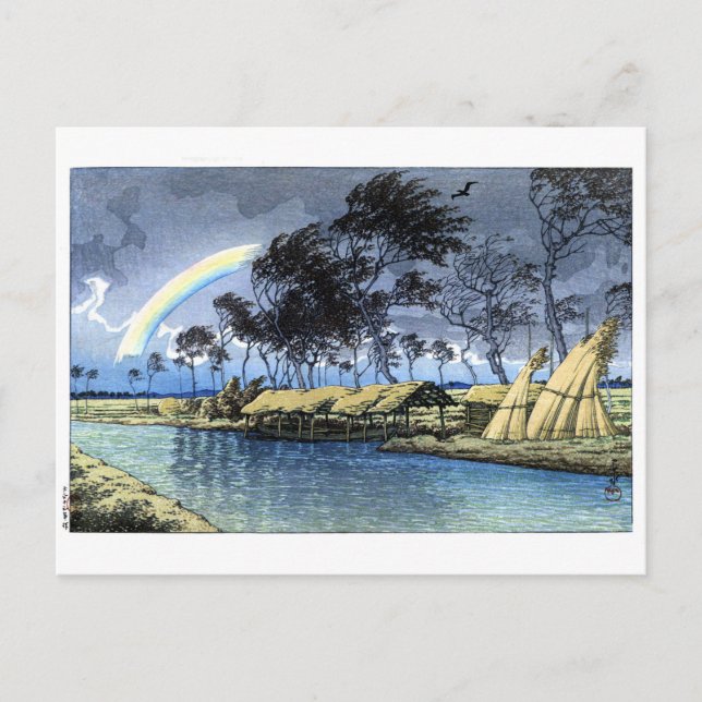 Postal ukiyoe hasui n02 Hatta, Kaga An Autumn Rainbow (Anverso)