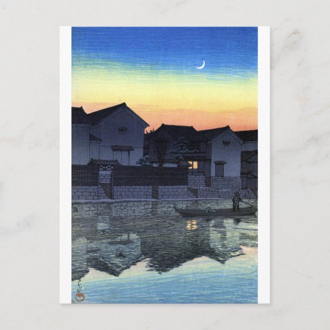 Postal ukiyoe hasui n08 Matsue, Izumo (luna creciente) (Anverso)