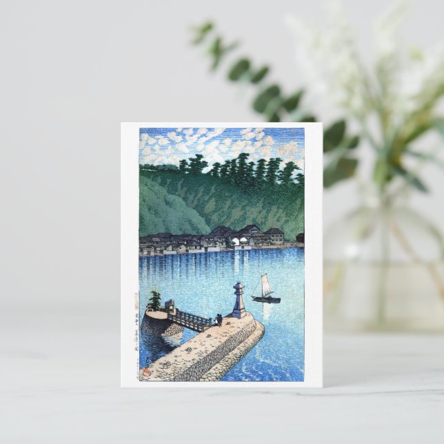 Postal ukiyoe hasui n12 Mihogaseki, Izumo (Anverso de pie)