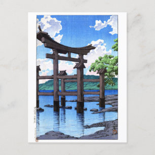 Postal ukiyoe hasui n20 Santuario Gozanoishi en el lago T