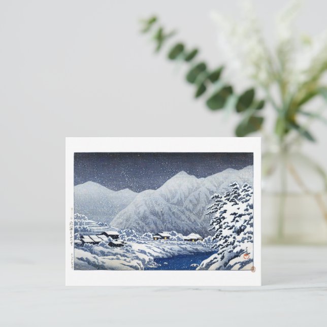 Postal ukiyoe hasui n22 Nakayamashichiri, Hida (Anverso de pie)