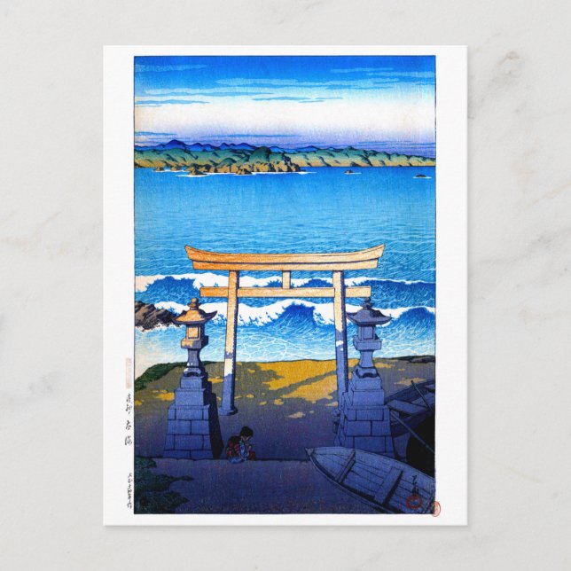 Postal ukiyoe hasui n23 Futomi, provincia de Boso (Anverso)
