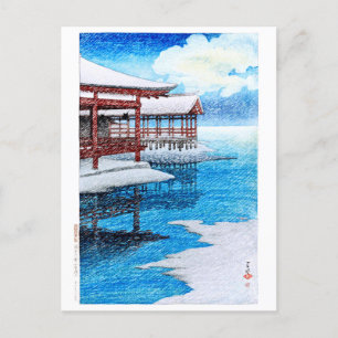 Postal ukiyoe [hasui] Nieve C26 en un buen día en Miyajim