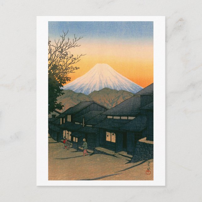 Postal ukiyoe hasui No53 Mt. Fuji visto desde Yui-cho (Anverso)