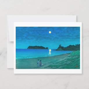 Postal ukiyoe hasui No54 Luna llena en la playa