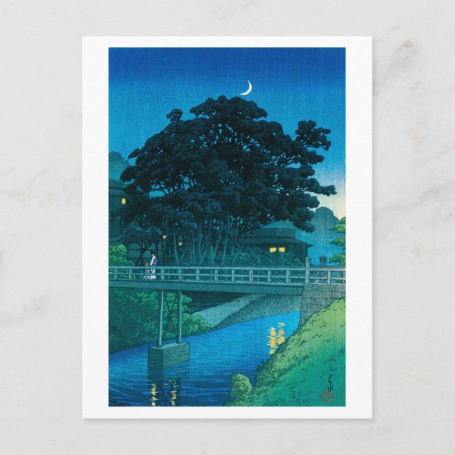 Postal ukiyoe hasui no55 Takinogawa y Crescent Moon (Anverso)