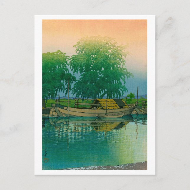 Postal ukiyoe hasui No56 Amanecer en Tsuchiura (Anverso)