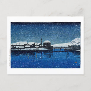 Postal ukiyoe [hasui] Puerto C22 de Ebisu, isla de Sado