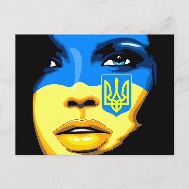 Postal Ukraine Flag painted on Beautiful Girl Portrait (Anverso)