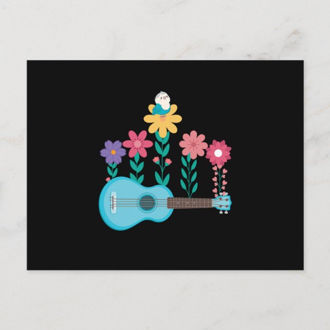 Postal Ukulele Guitar Flowers Music Acoustic Bass Gift (Anverso)