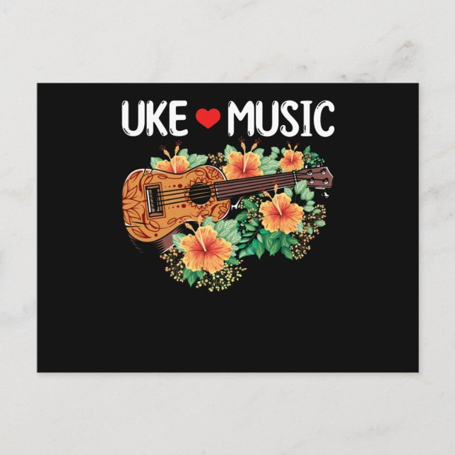 Postal Ukulele Music Love Guitar Flowers Hawaii (Anverso)