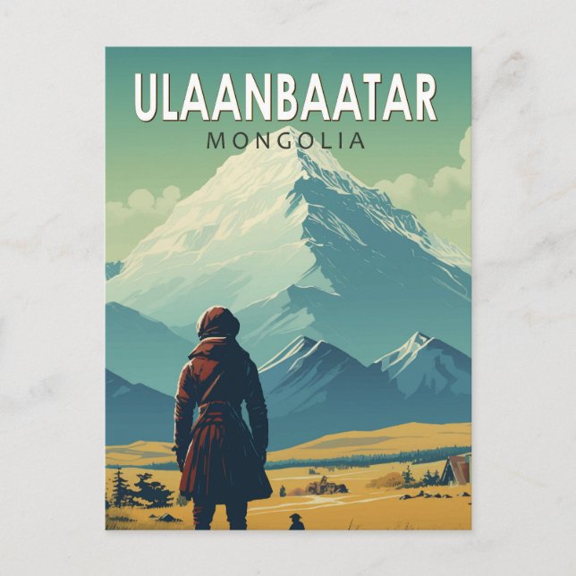 Postal Ulaanbaatar Mongolia Viaje Arte Vintage (Anverso)