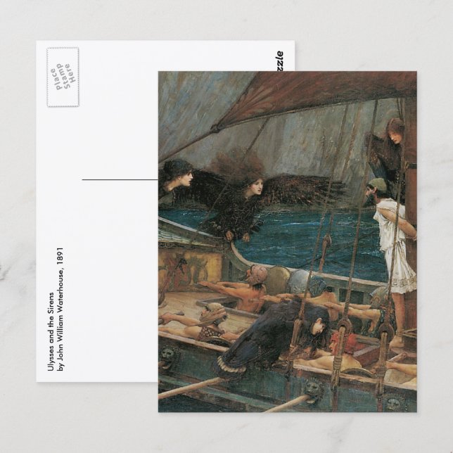Postal Ulises y las sirenas de John William Waterhouse (Anverso / Reverso)