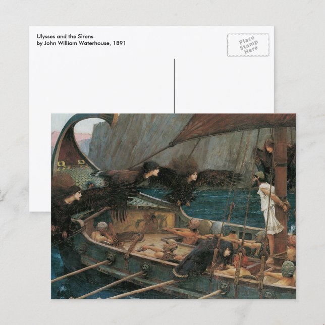 Postal Ulises y las sirenas de John William Waterhouse (Anverso / Reverso)
