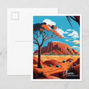 Postal Ulura Australia ilustracion de viajes artísticos