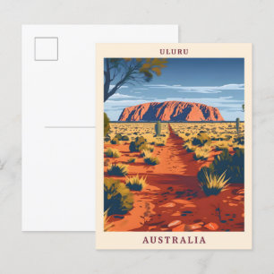 Postal Uluru Australia Elegante Viaje de Arte Vintage