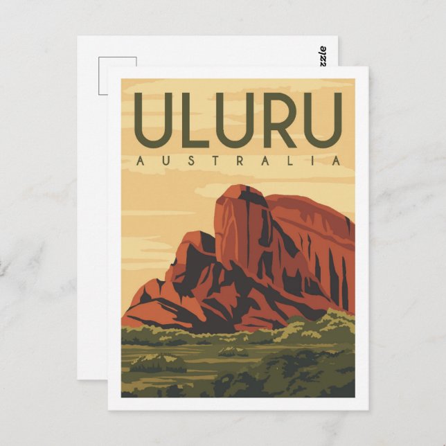 Postal Uluru Australia Famoso Ilustracion de viaje (Anverso / Reverso)