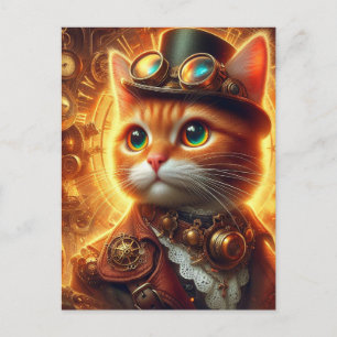 Postal un adorable gato de jengibre steampunk