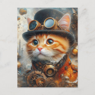 Postal un adorable gato steampunk