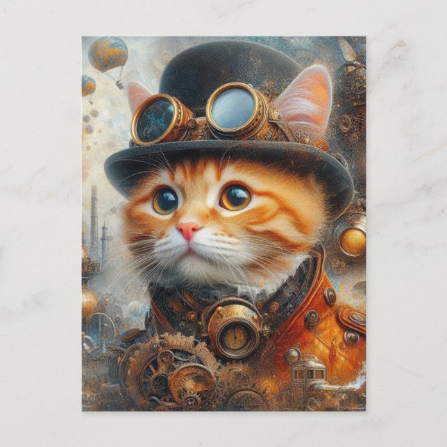 Postal un adorable gato steampunk (Anverso)