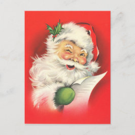 Postal Un alegre Santa guiñando el ojo leyendo su lista
