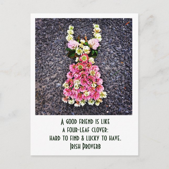 Postal Un amigo es como un trébol de cuatro hojas... (Anverso)