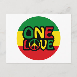 Postal Un amor, diseño de reggae con colores de reggae