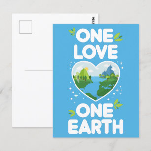 Postal Un amor una tierra corazón nuestro planeta