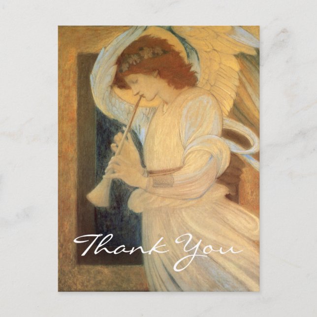 Postal Un ángel de Burne-Jones tocando un flamante (Anverso)