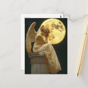 Postal Un ángel hermoso y la luna