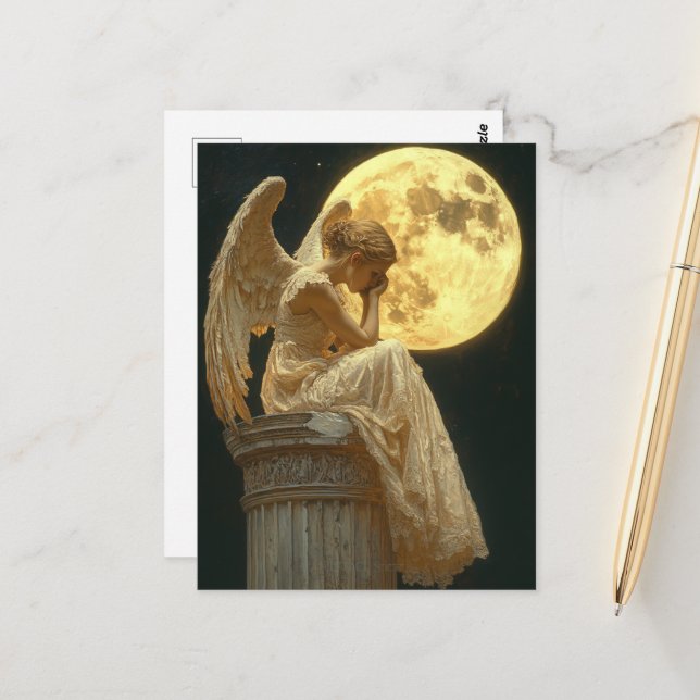 Postal Un ángel hermoso y la luna (Anverso/Reverso In Situ)