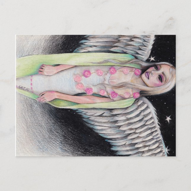 Postal Un ángel Ilustracion de arte original Kim Turner A (Anverso)