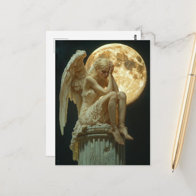 Postal Un ángel rubio y la luna (Anverso/Reverso In Situ)