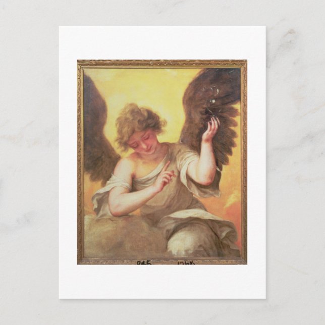 Postal Un ángel sostiene una máscara de vidrio (Anverso)