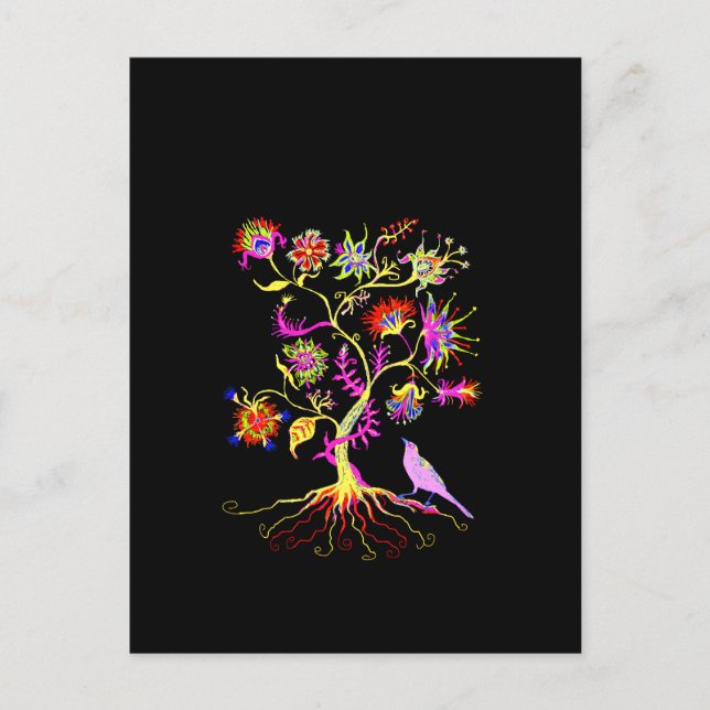 Postal Un árbol de la vida y un ave (Anverso)