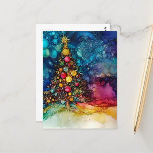 Postal Un árbol de Navidad con tinta de alcohol