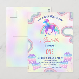 Postal Un arcoiris mágico, unicornio, feliz Fiesta de cum