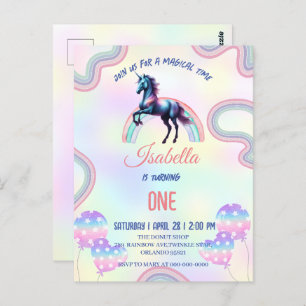 Postal Un arcoiris mágico, unicornio, feliz Fiesta de cum