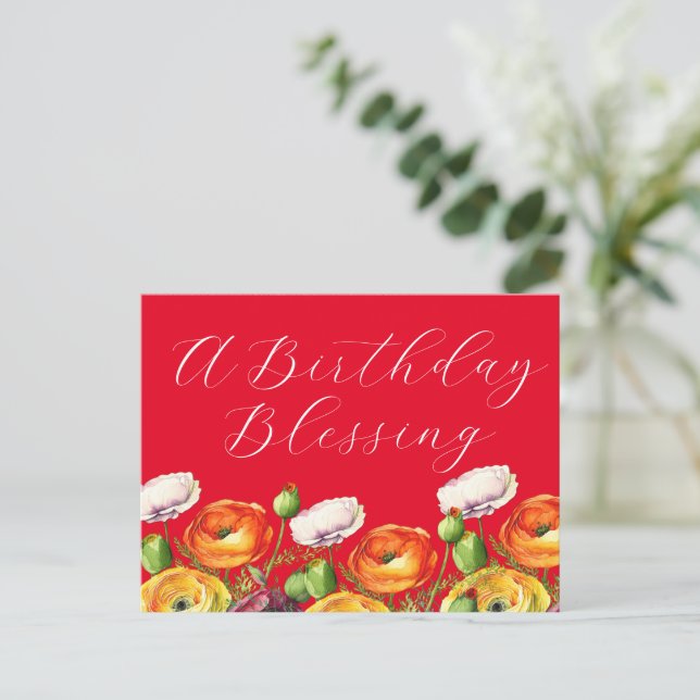 Postal Un arreglo floral de bendición de cumpleaños (Anverso de pie)