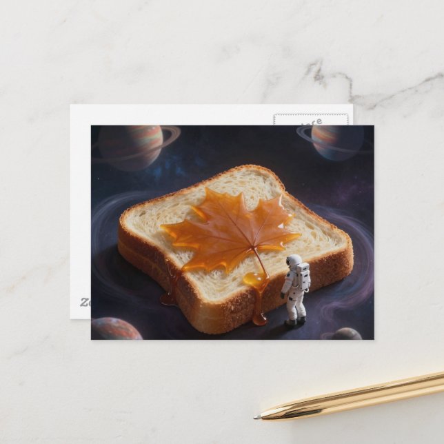 Postal Un astronauta con un pan de desayuno con jarabe de (Anverso/Reverso In Situ)