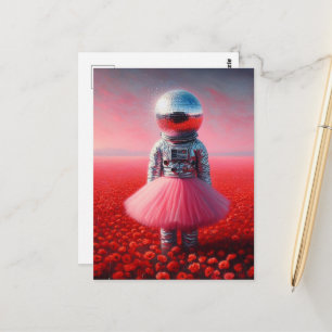 Postal Un astronauta con un tutú y una cabeza de bola de
