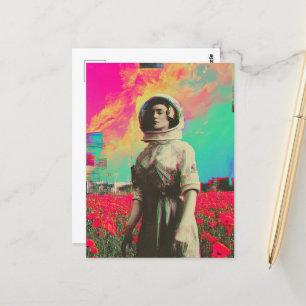 Postal Un astronauta en un problema de amapola